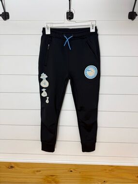 Black Kids Joggers with Light Blue Badge Accents